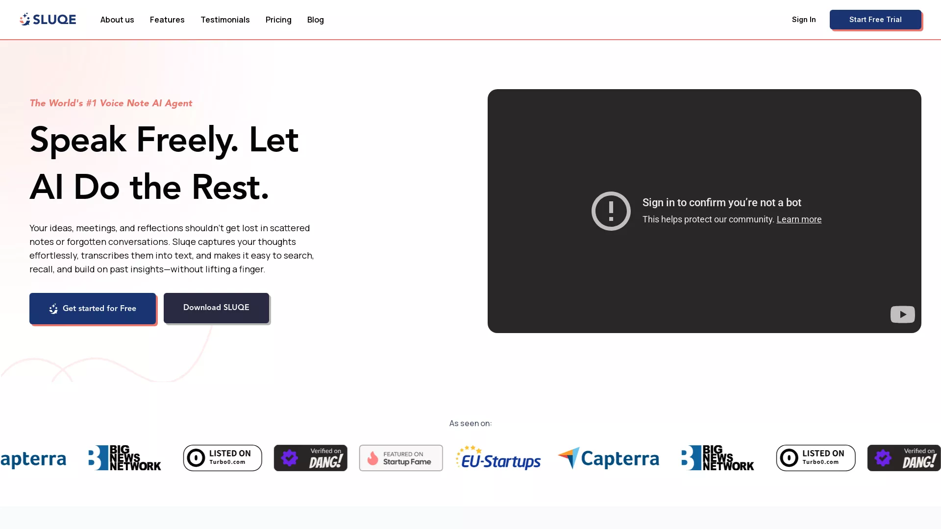 Sluqe - AI Voice Note Transcription Website Screenshot