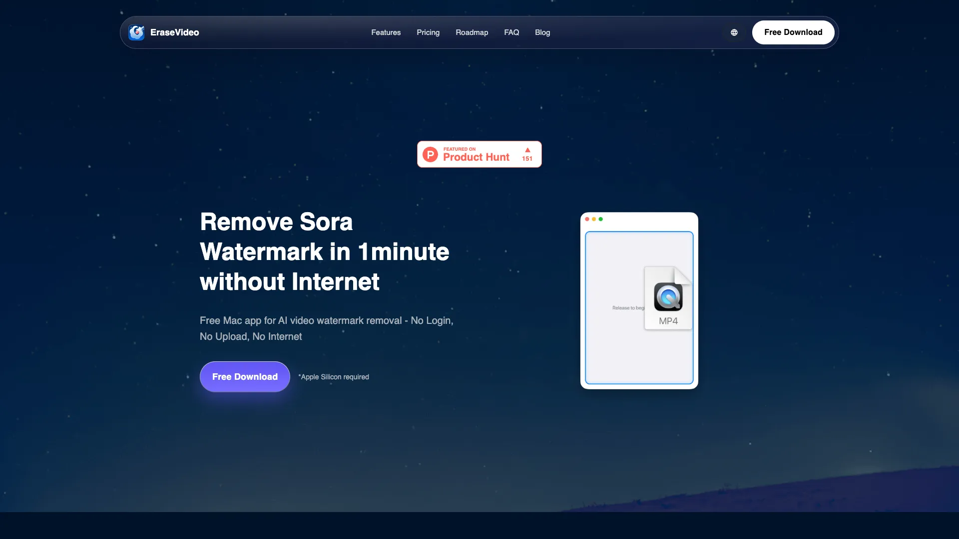 EraseVideo - Watermark Removal Tool Website Screenshot