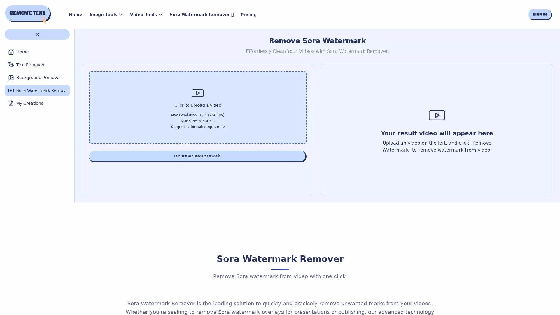 SoraWatermarkRemover - AI Video Watermark Removal Website Screenshot