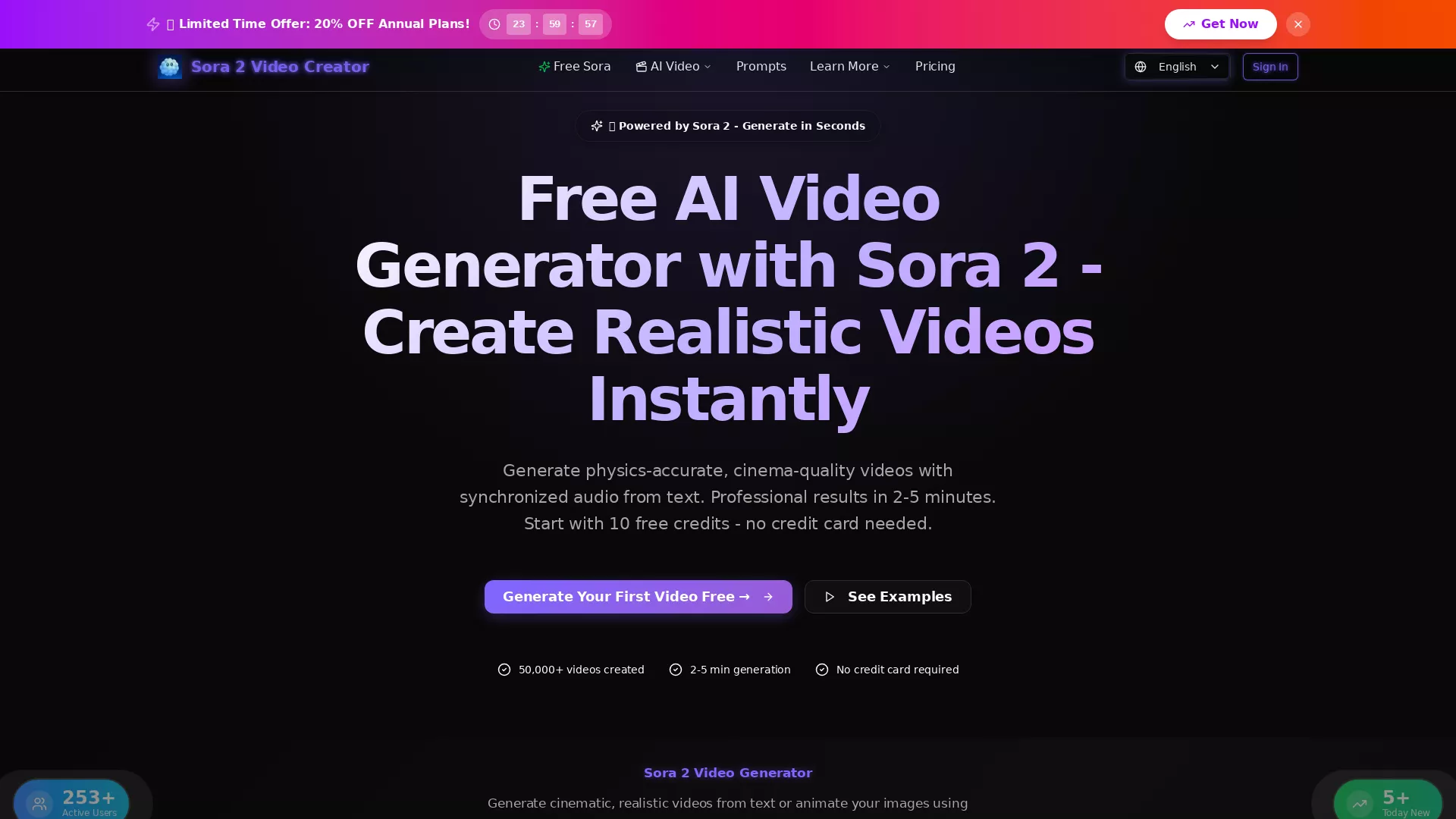 Aisora2 - AI Video Generator Website Screenshot