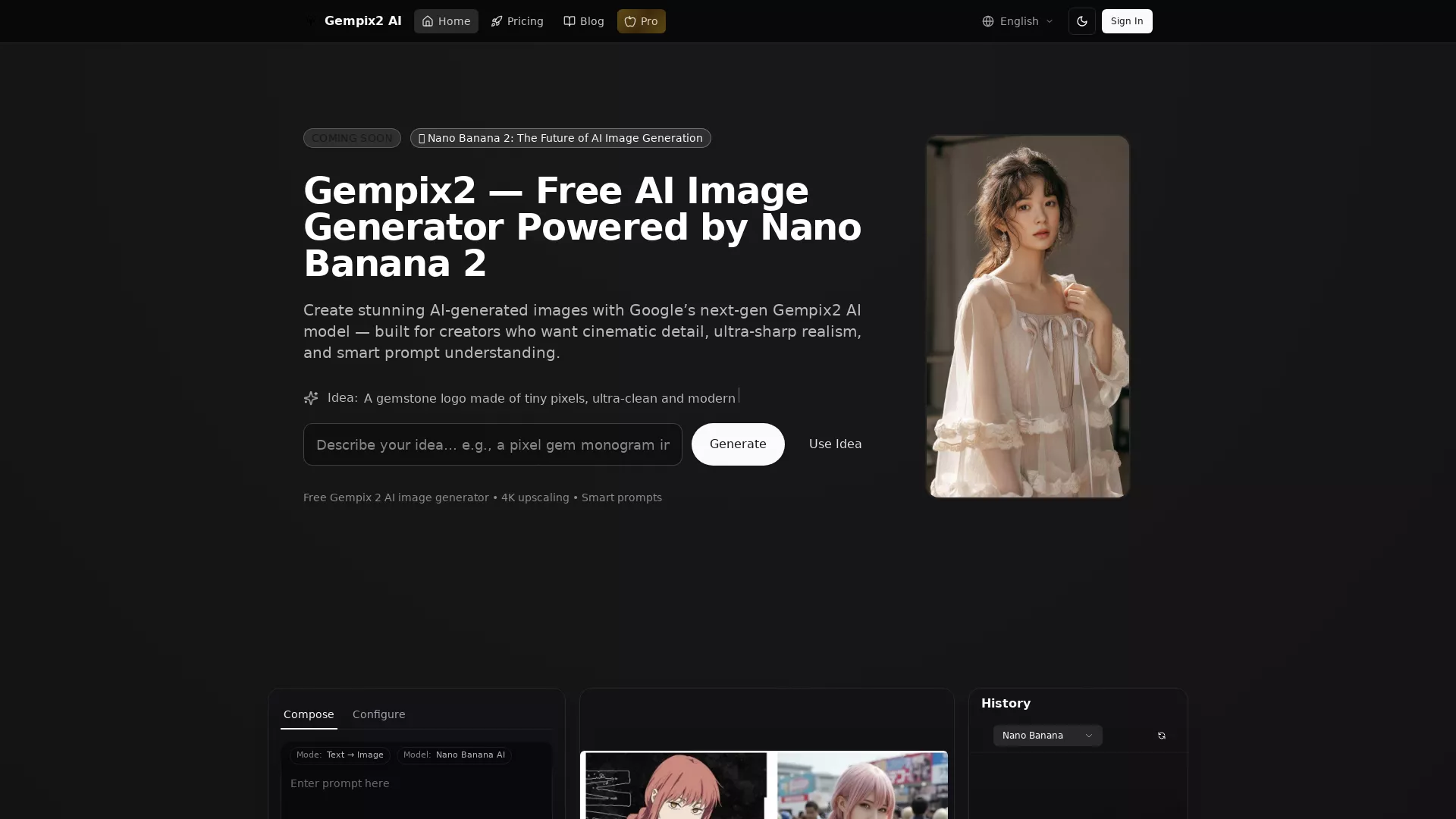 Gempix2AIMAGEGENERATOR - AI Image Generation Tool Website Screenshot