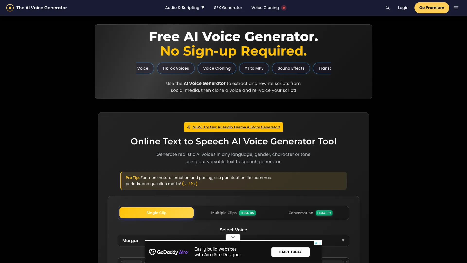 TheAIVoiceGenerator - AI Voice Generator Website Screenshot
