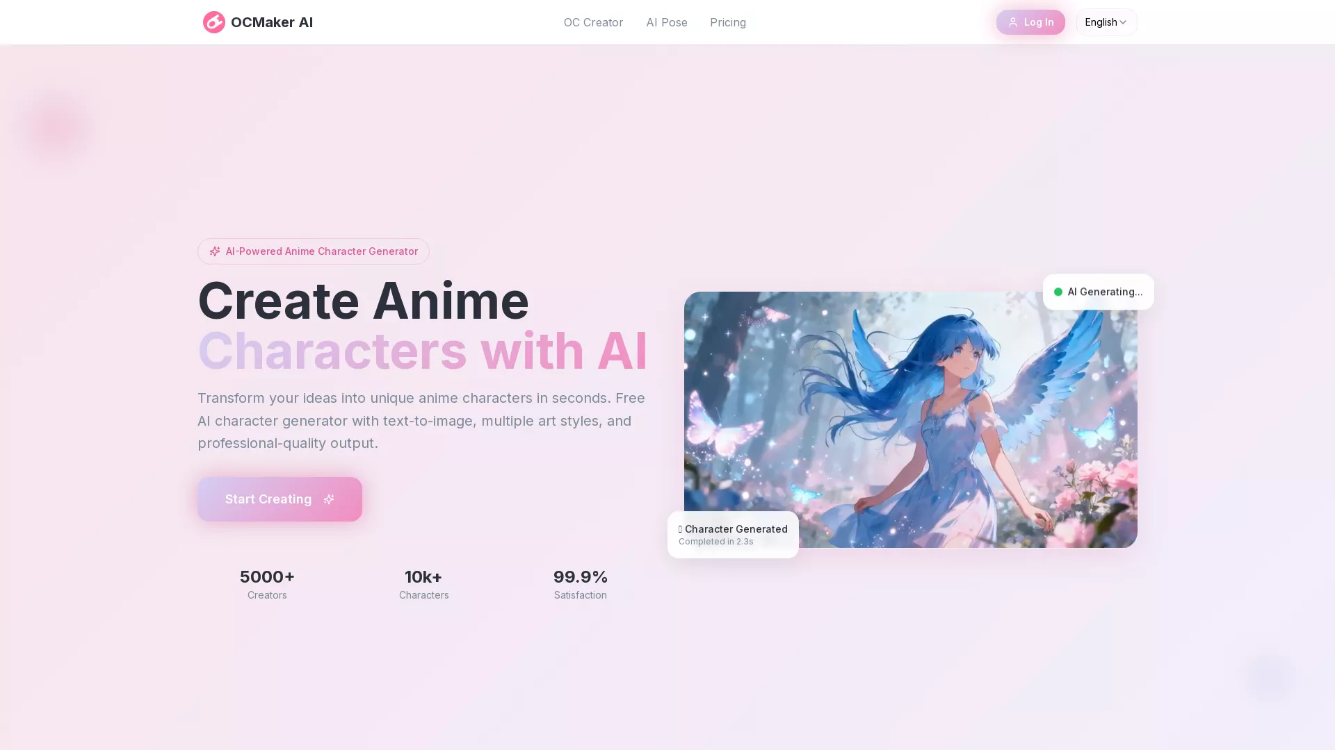 OCMakerAI - AI Anime Character Generator Website Screenshot