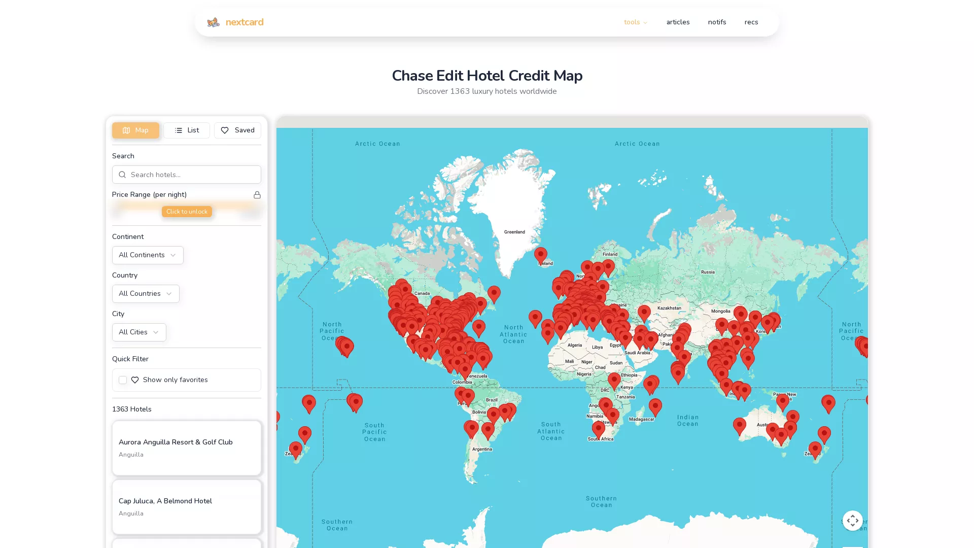 EditHotelCreditMap - Travel Planning AI Website Screenshot