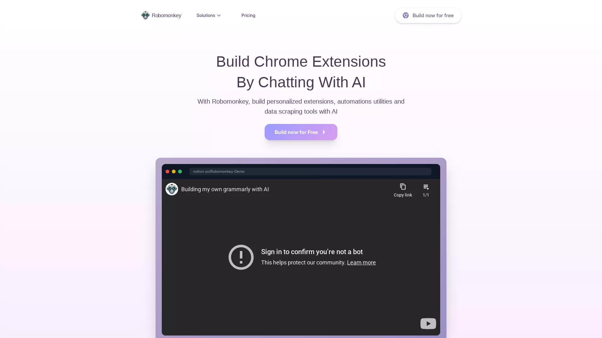 Robomonkey - AI Browser Extension Builder Website Screenshot