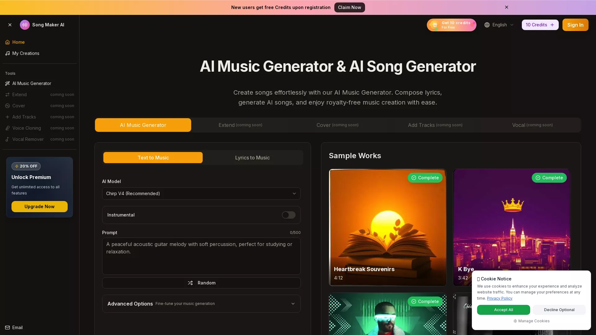 AiSongMaker - AI Music Generation Website Screenshot