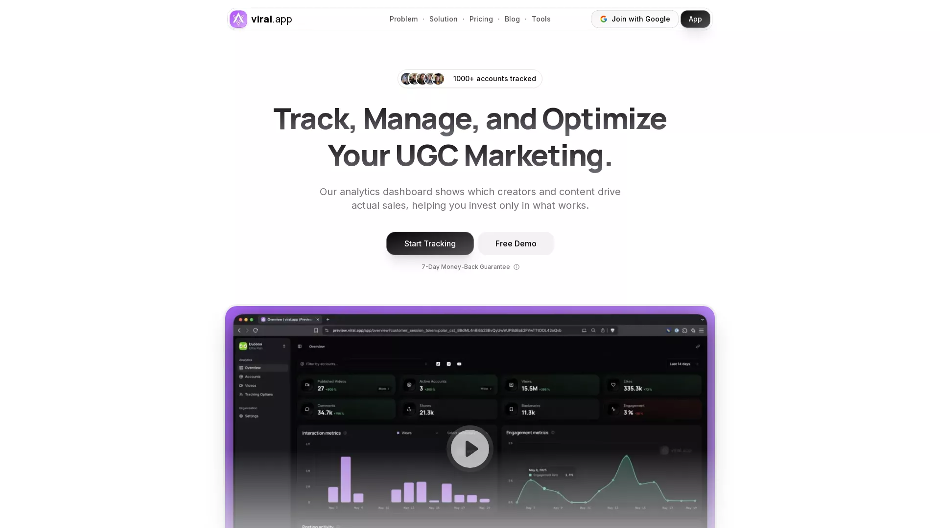 ViralApp - Social Media Analytics AI Website Screenshot