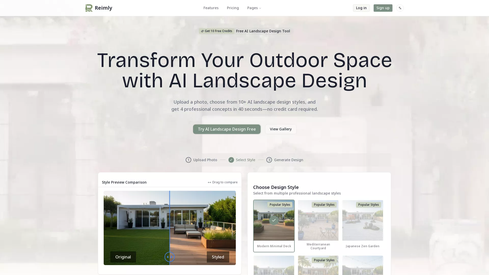 Reimly - AI Landscape Design Website Screenshot