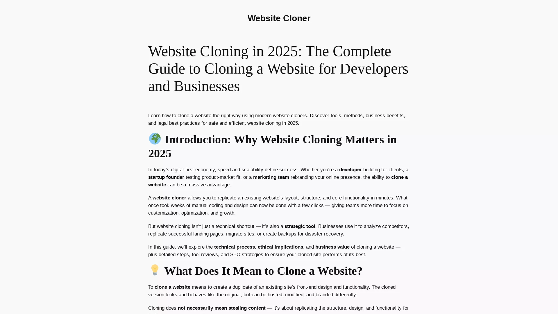 WebsiteCloner - AI Website Development Tool Website Screenshot