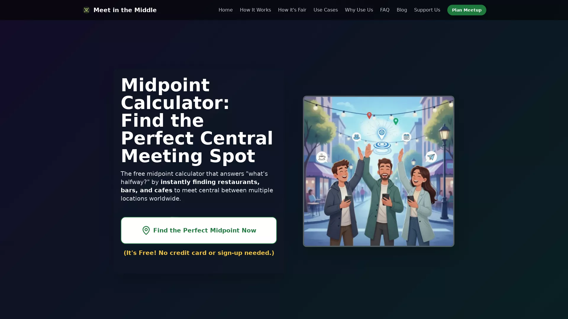MeetInTheMiddle - AI Meeting Point Finder Website Screenshot