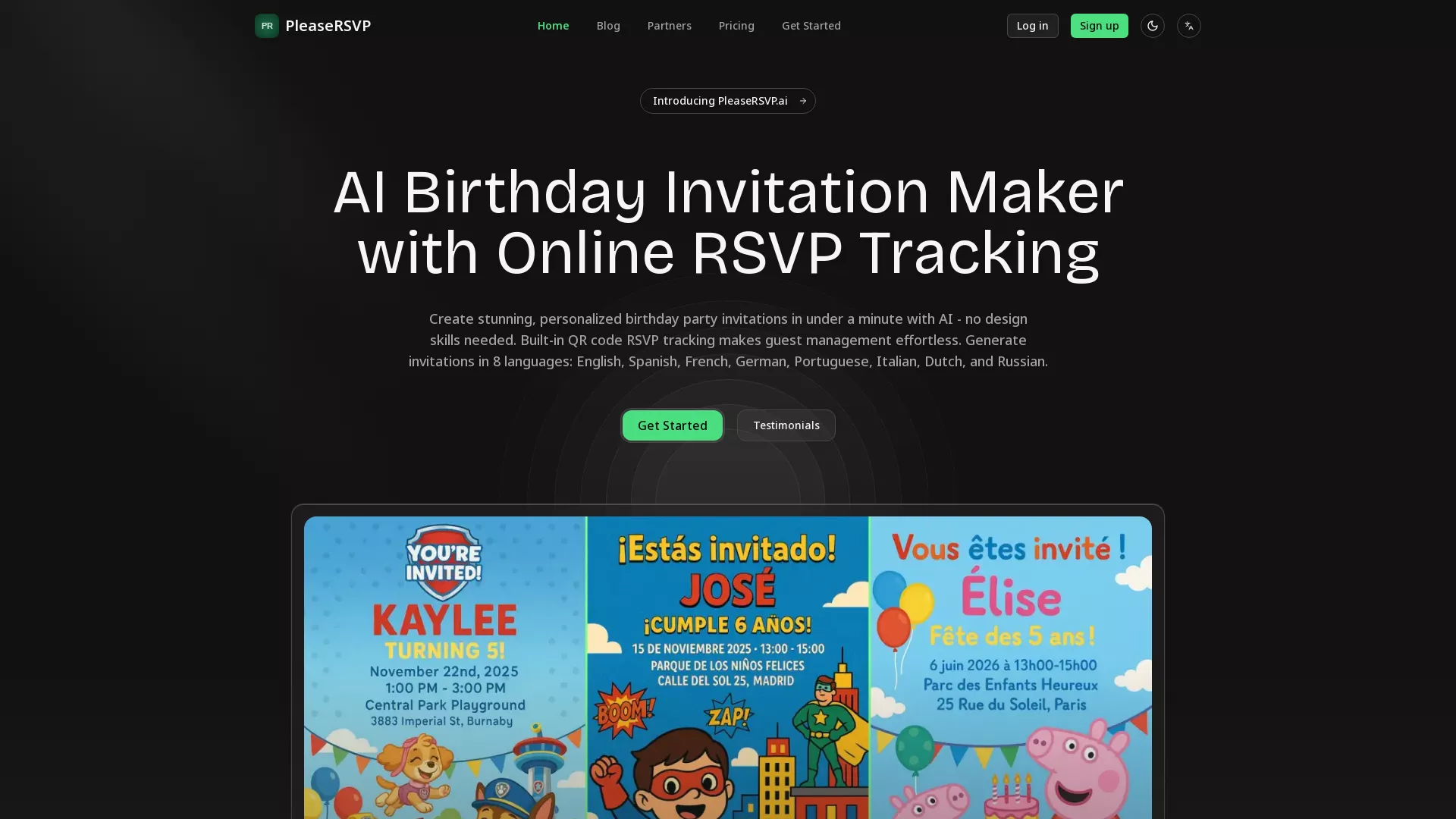 PleaseRSVP - AI Birthday Invitation Maker Website Screenshot