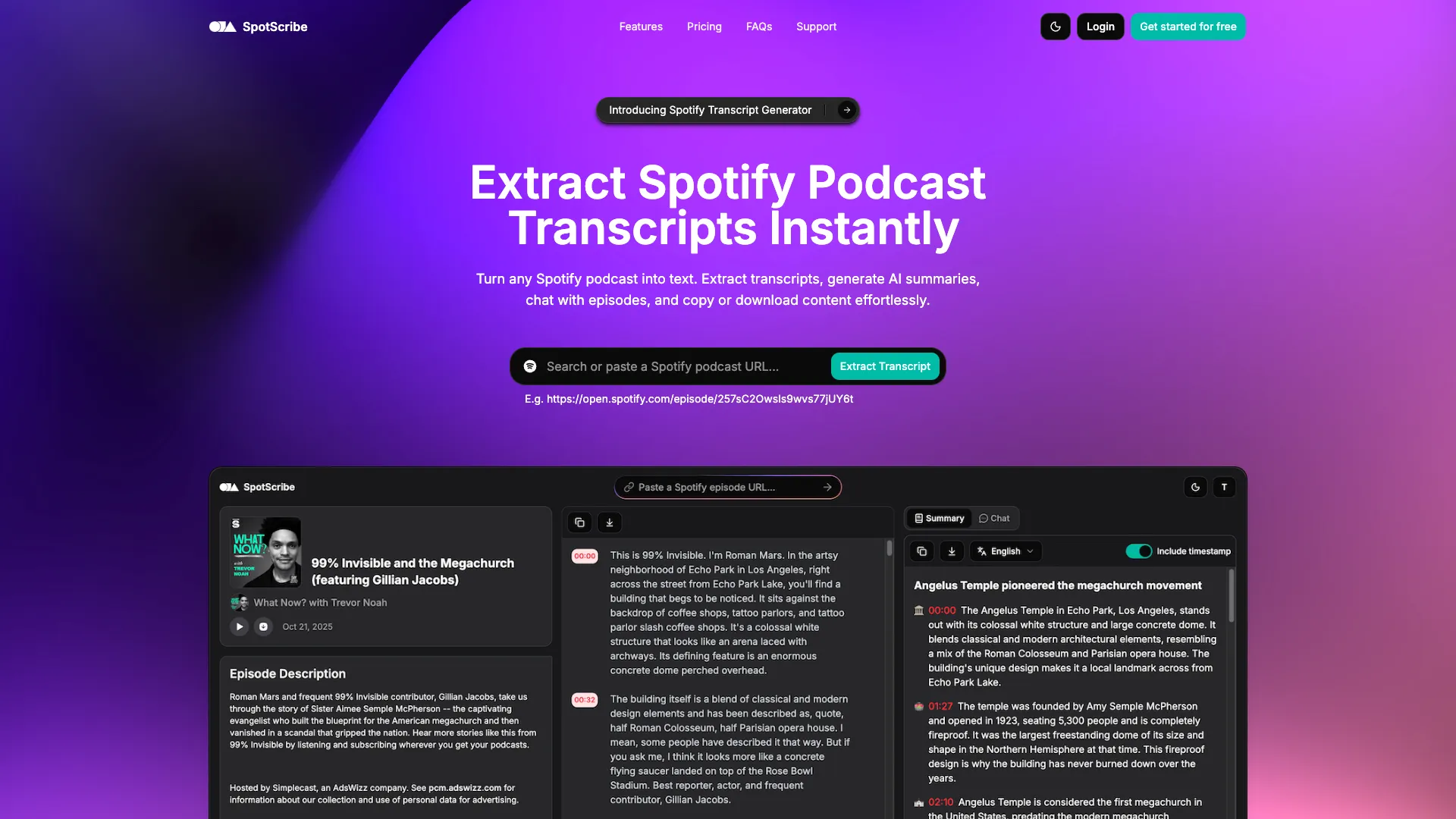 SpotScribe - AI Transcript Extraction Website Screenshot