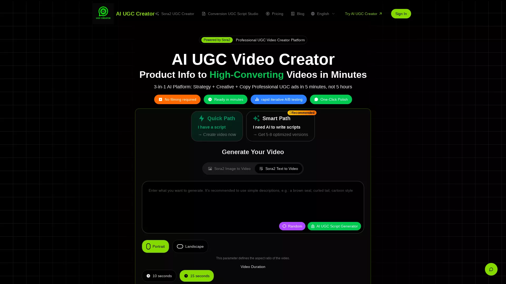AI UGC Video Creator - AI UGC Videos Tool Website Screenshot