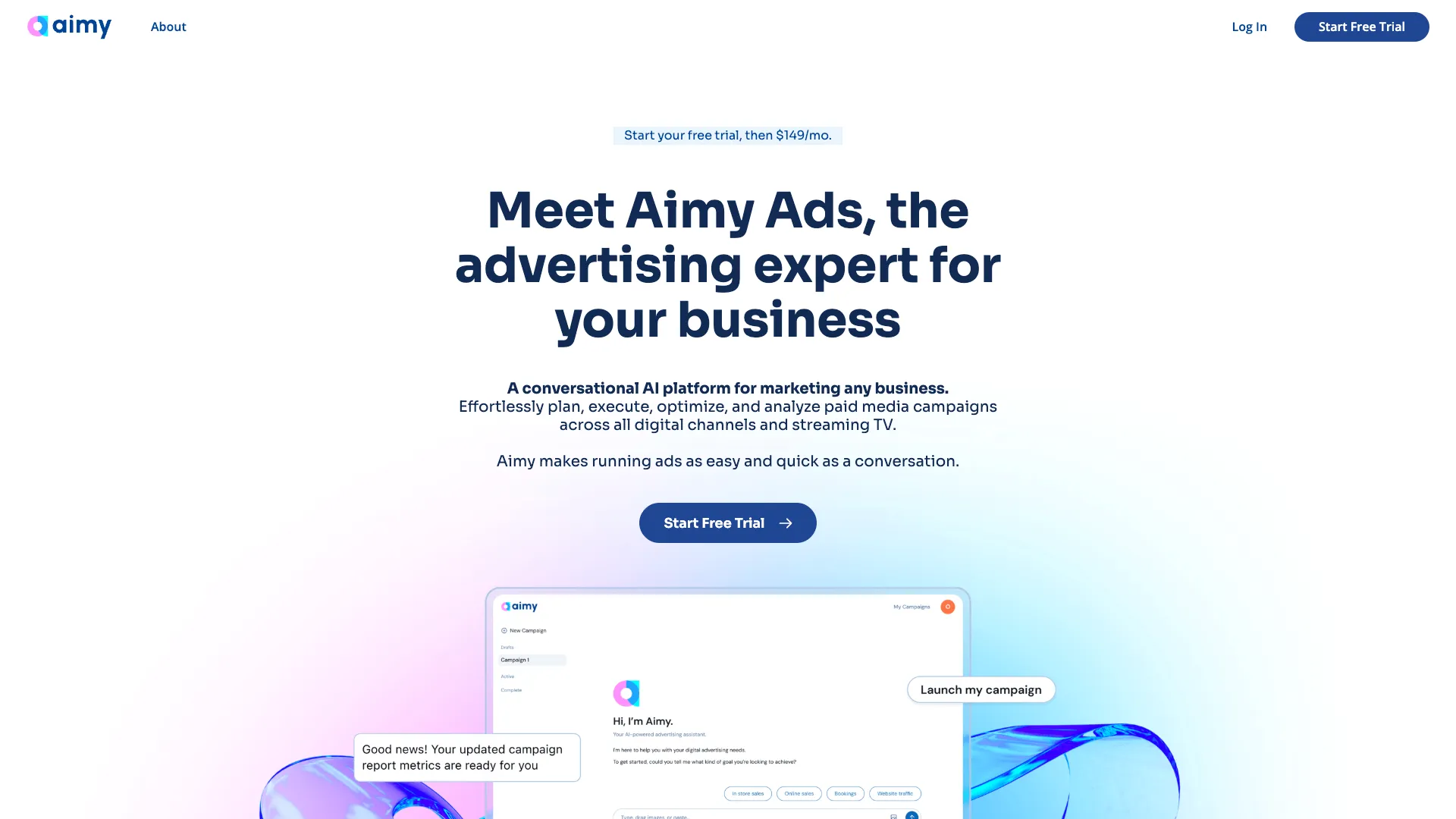 AimyAds - AI Advertising Website Screenshot