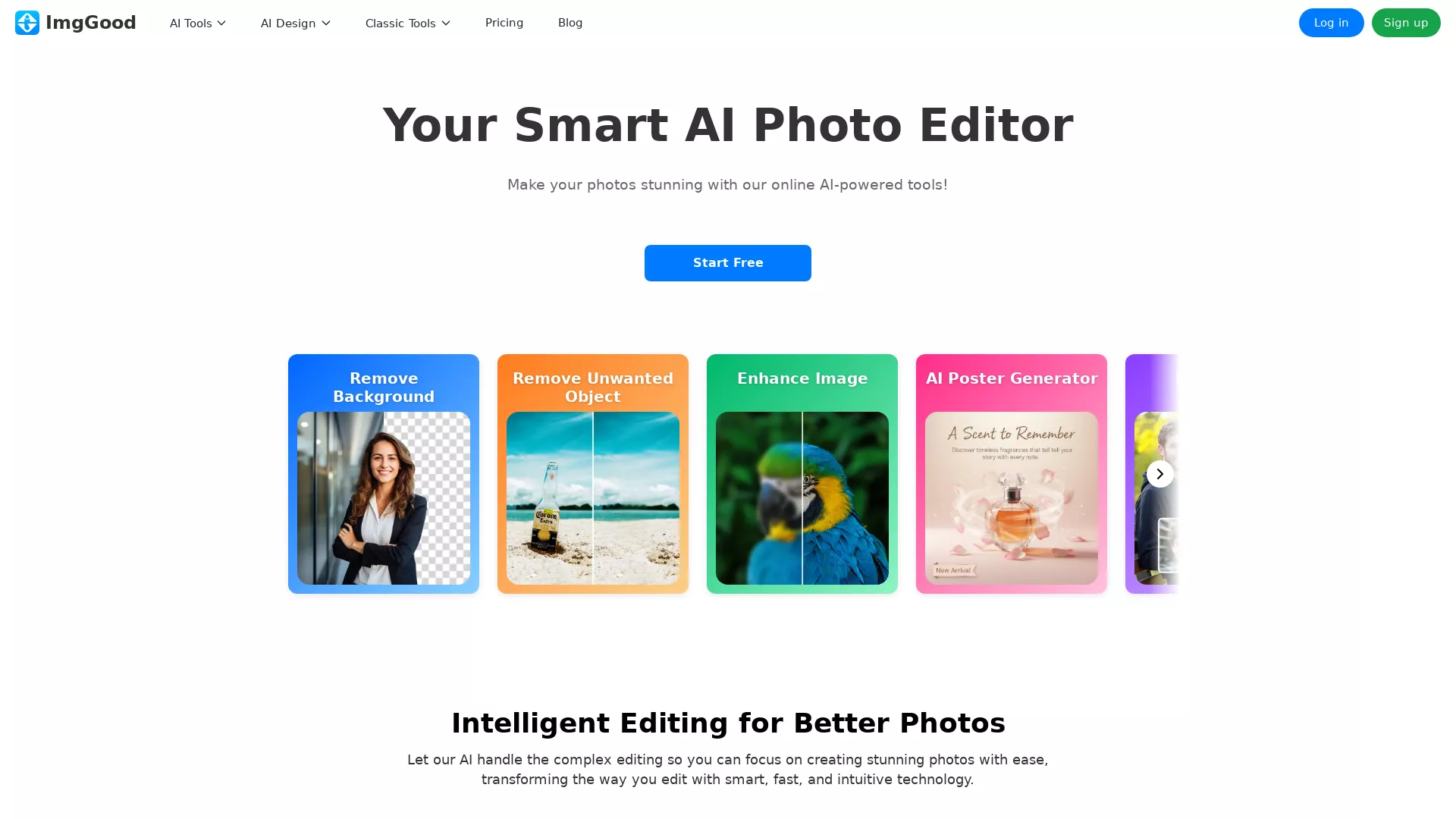 ImgGood - AI Image Editor Website Screenshot