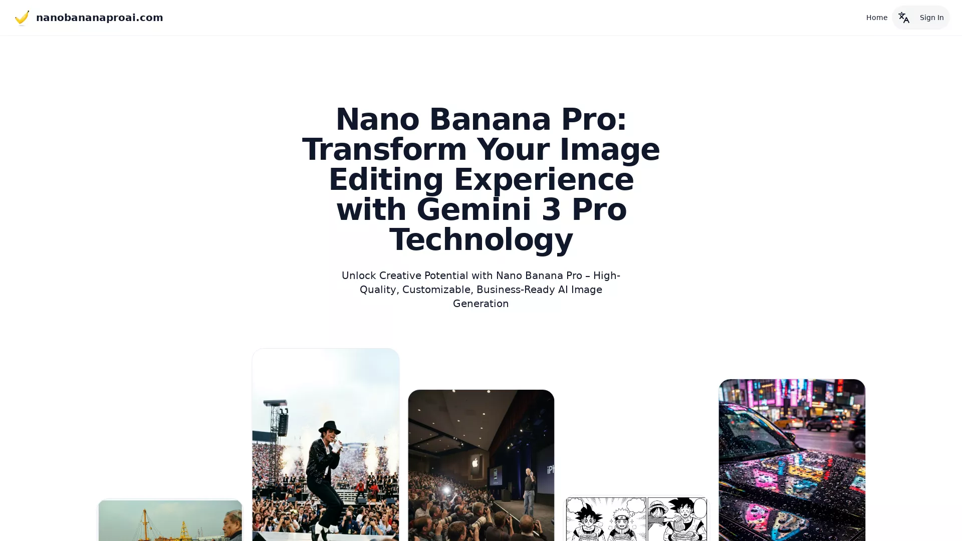 NanoBananaProAI - AI Image Editor Website Screenshot