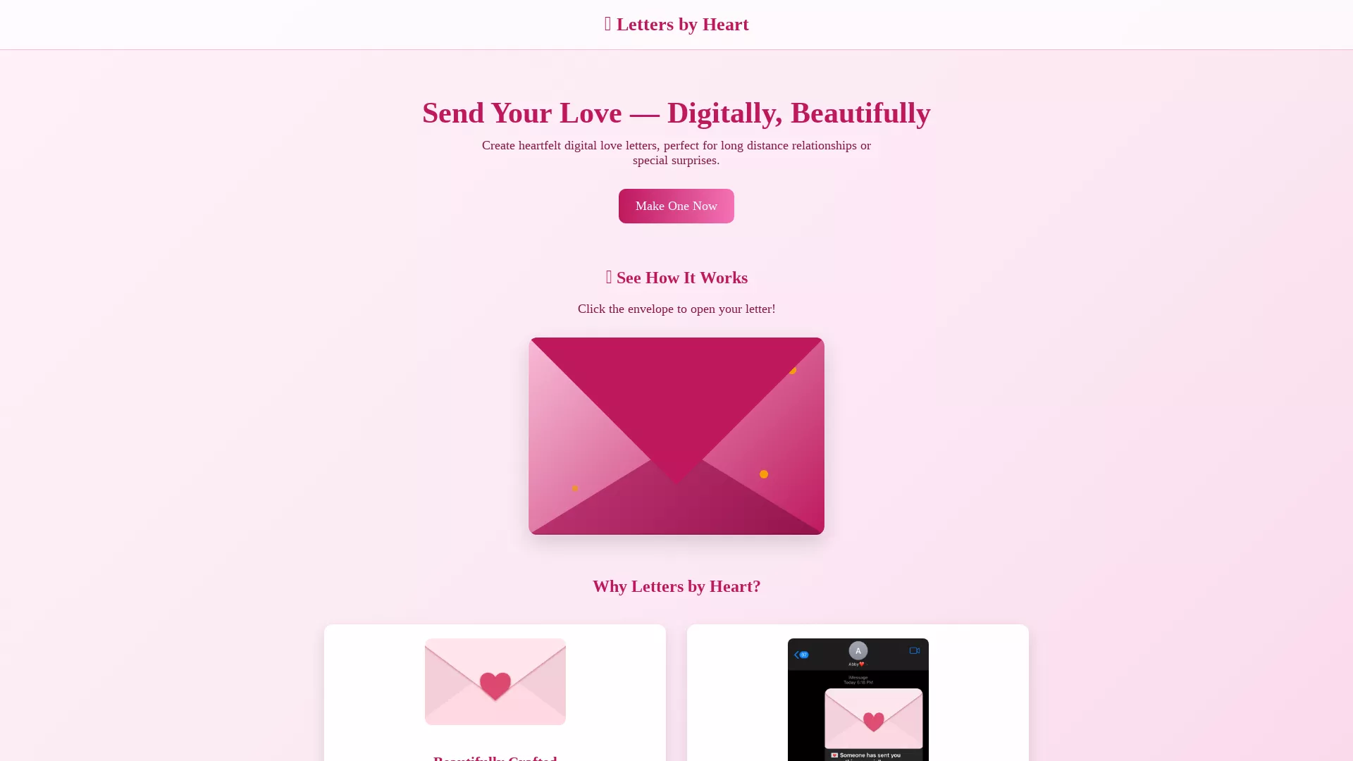LettersByHeart - AI Love Letter Creator Website Screenshot