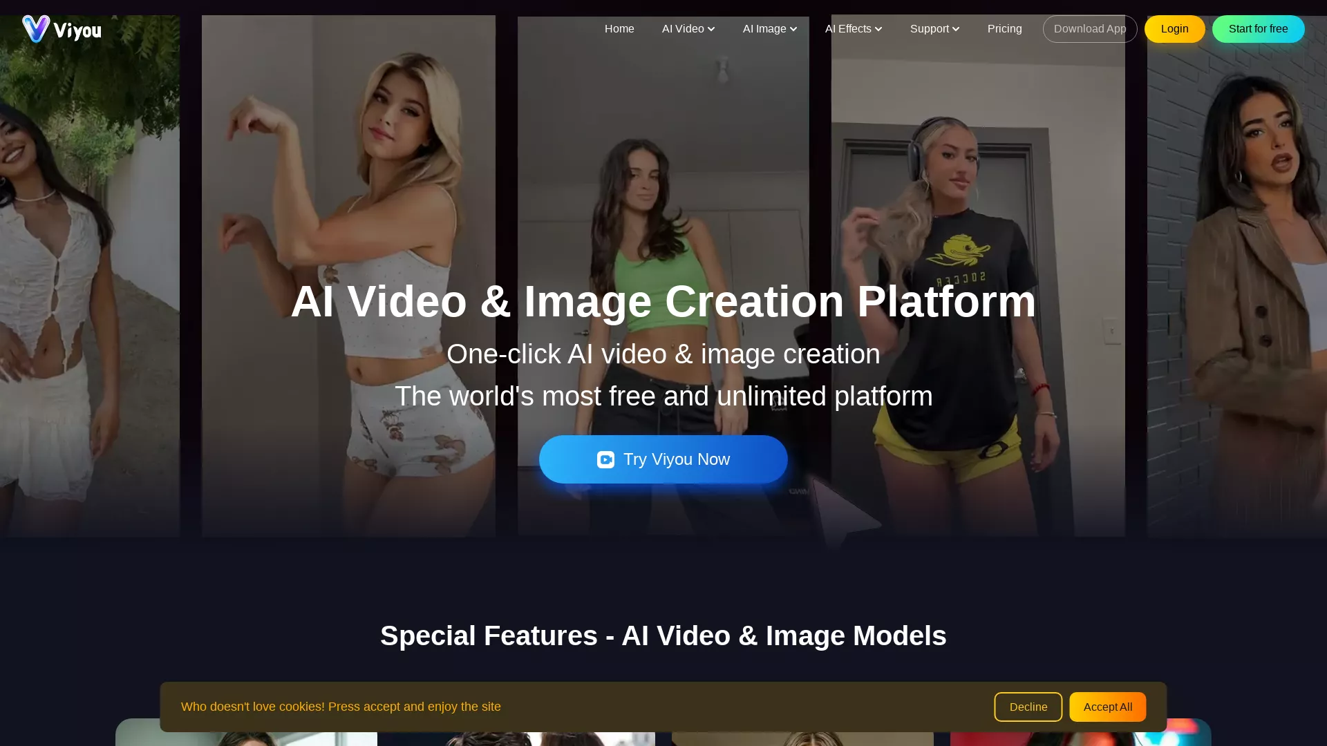 Viyou - AI Video Image Generator Website Screenshot