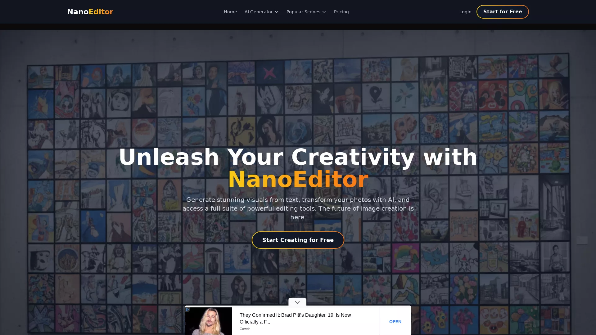 NanoEditor - AI Image Editing Tool Website Screenshot