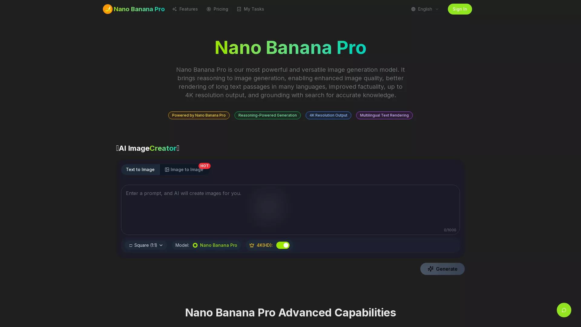 NanoBananaPro - AIImageGenerationTool Website Screenshot