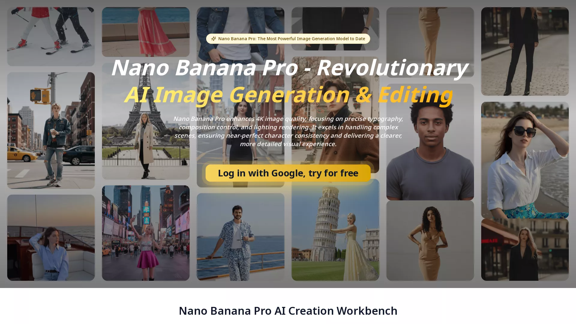 NanoBananaPro - AI Image Generation Editing Website Screenshot