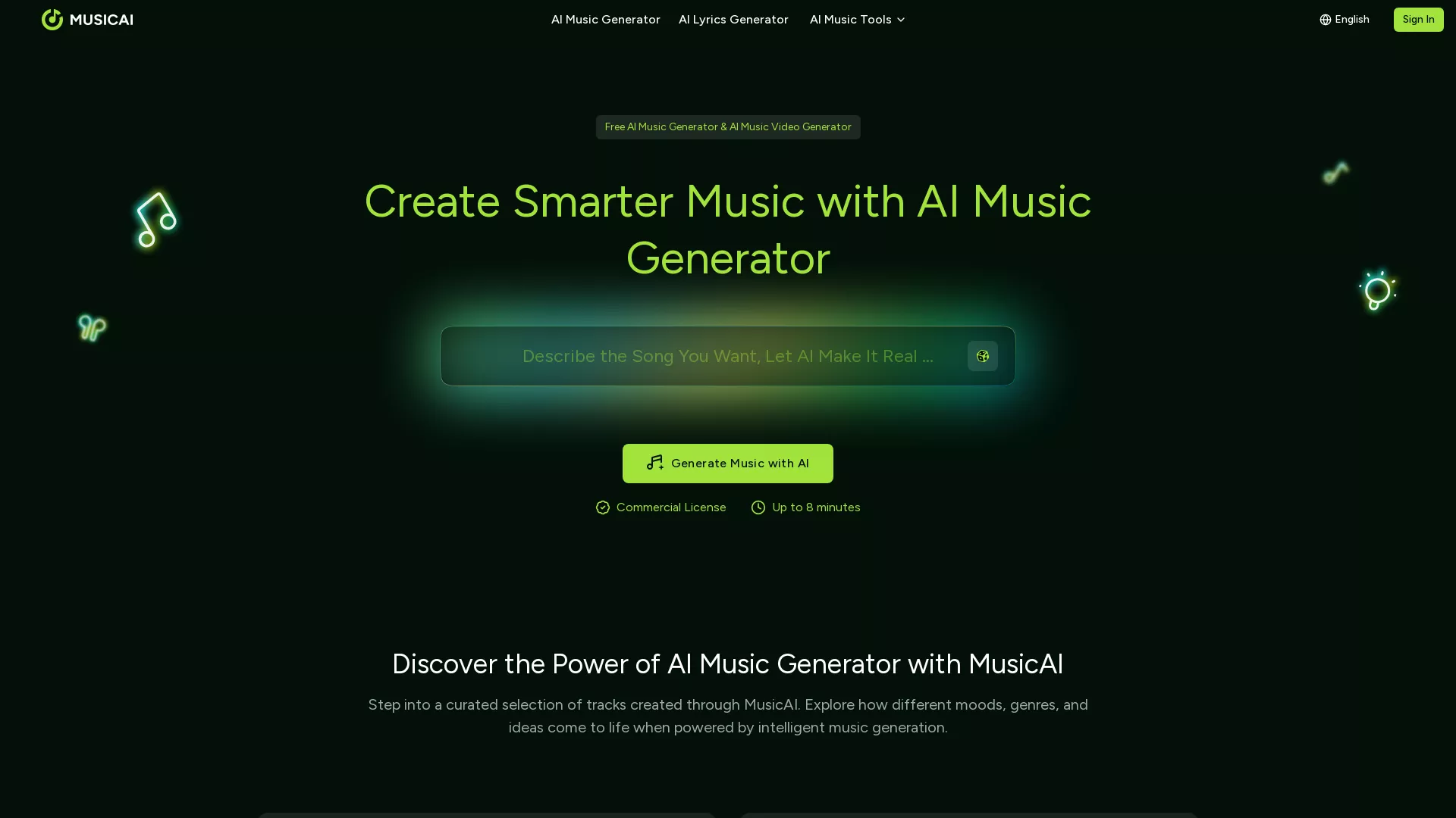 MusicAI - AI Music Generator Website Screenshot