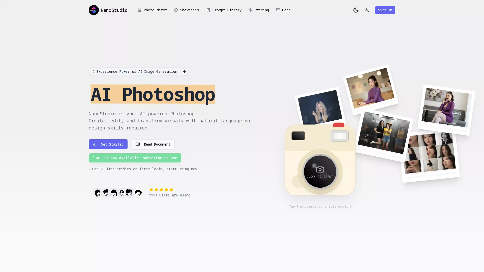 NanoStudio - AI Image Platform Website Screenshot