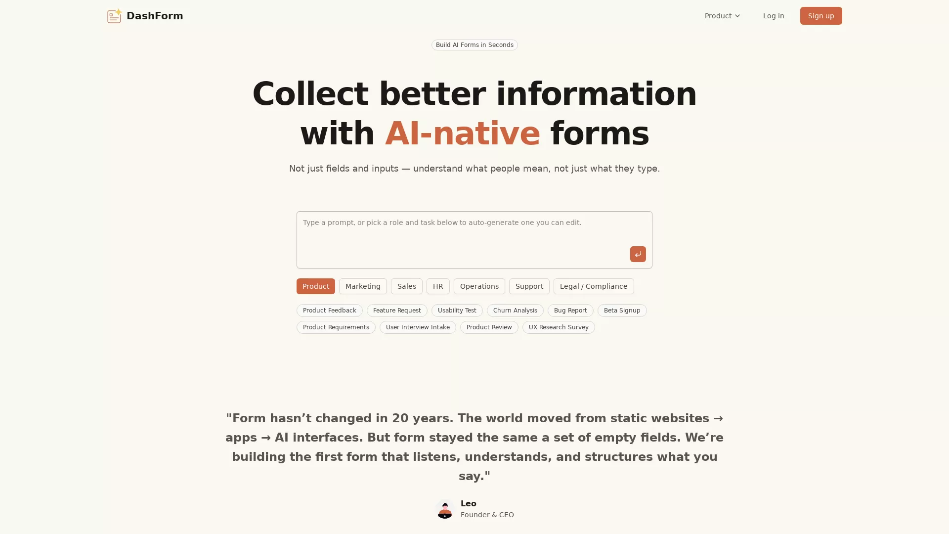Dashform - AI Form Builder Website Screenshot