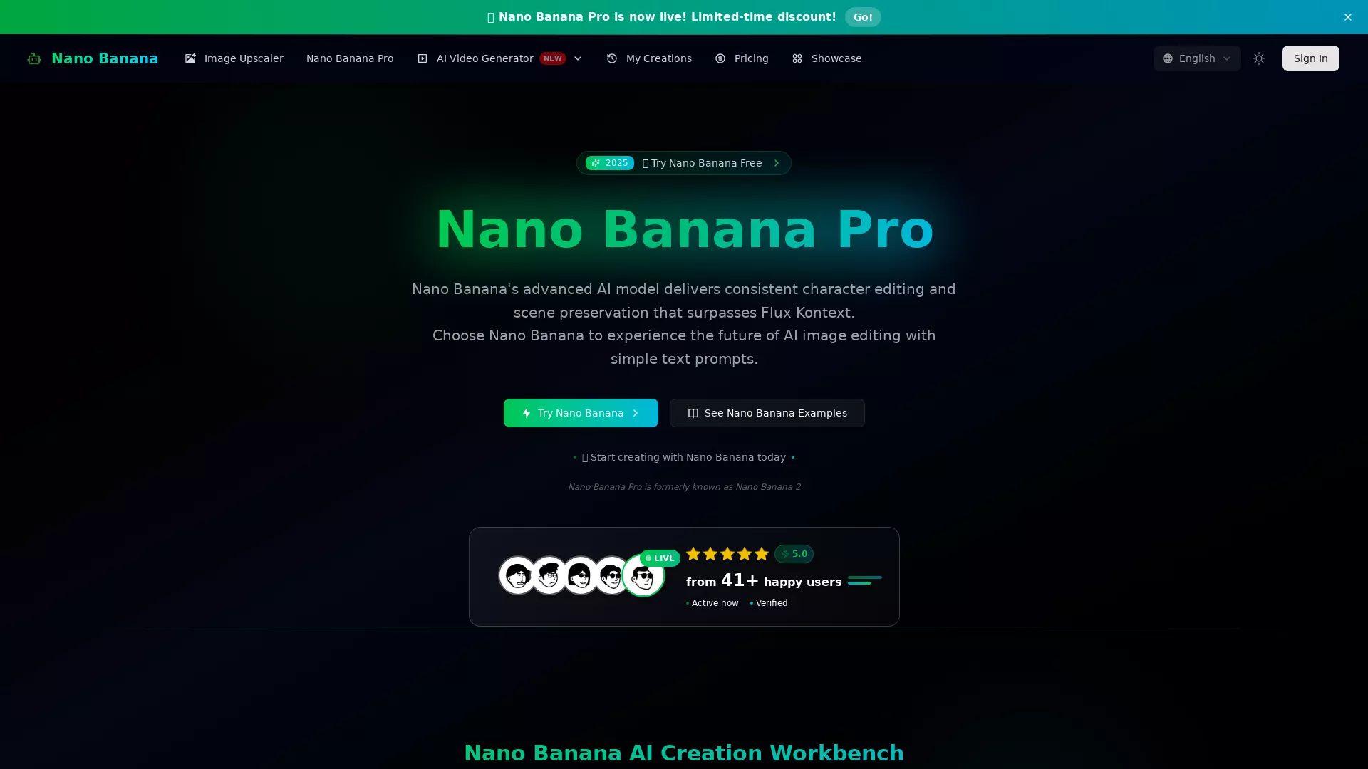 NanoBananaPro - AI Image Editing Software Website Screenshot