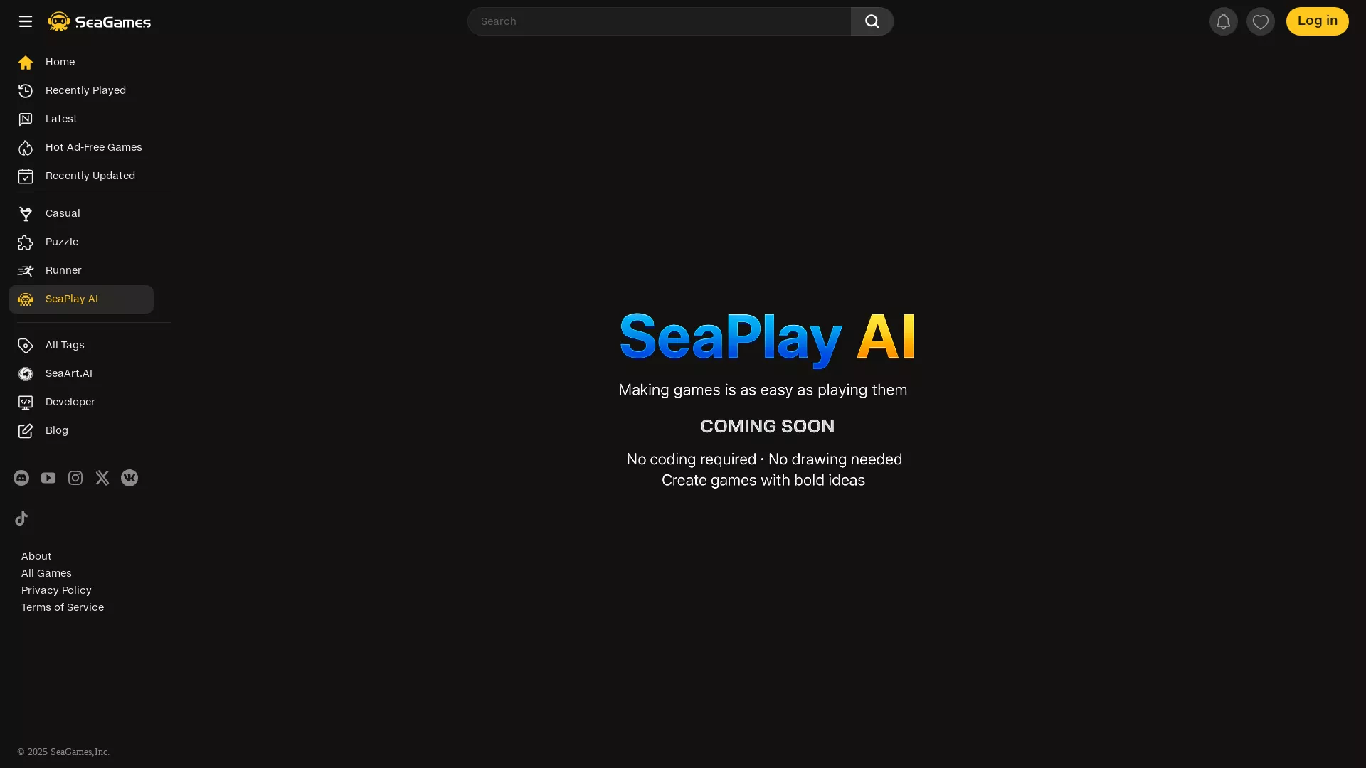 SeaplayAI - AI Game Generator Website Screenshot