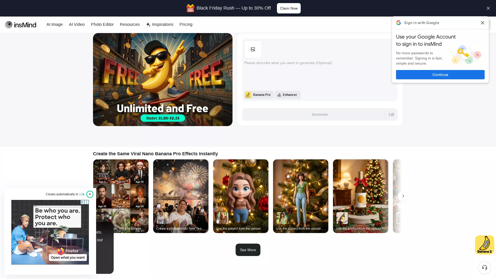 NanoBananaPro - AI Image Generator Website Screenshot