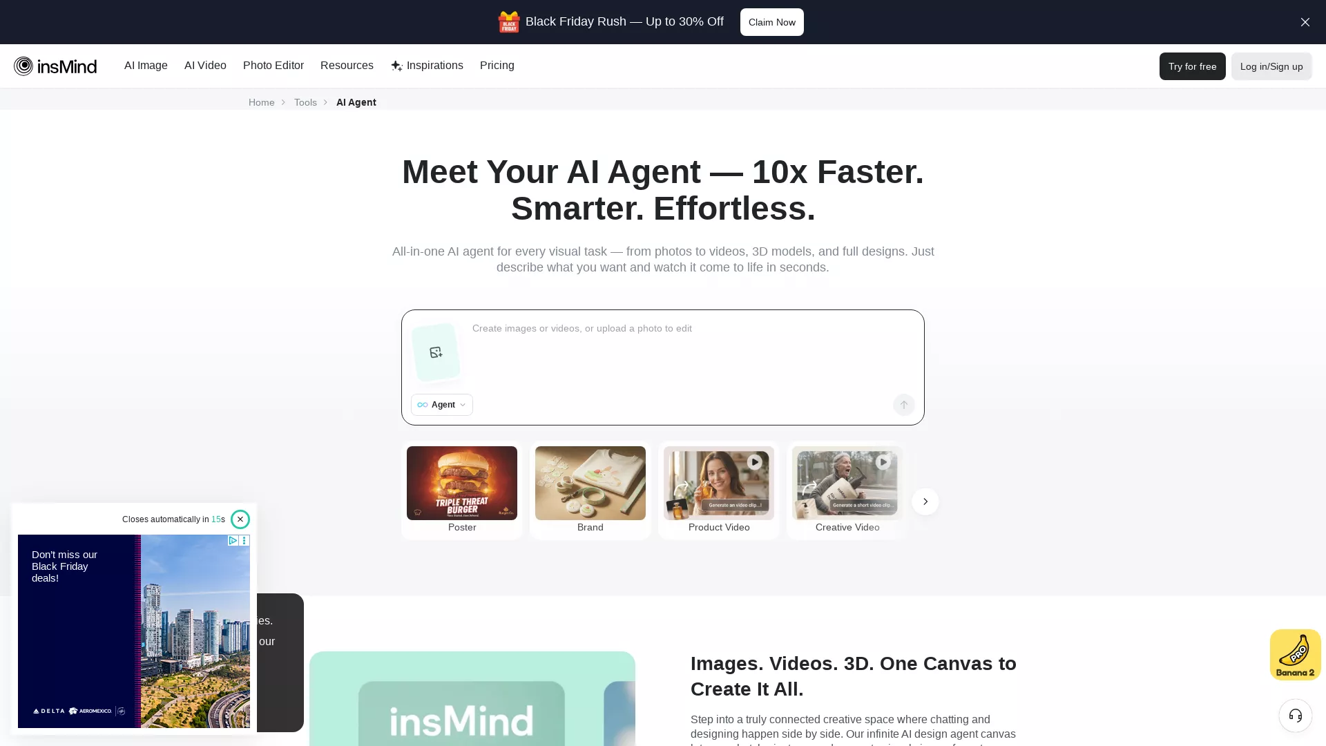 InsMindAIAgent - AI Visual Creation Assistant Website Screenshot