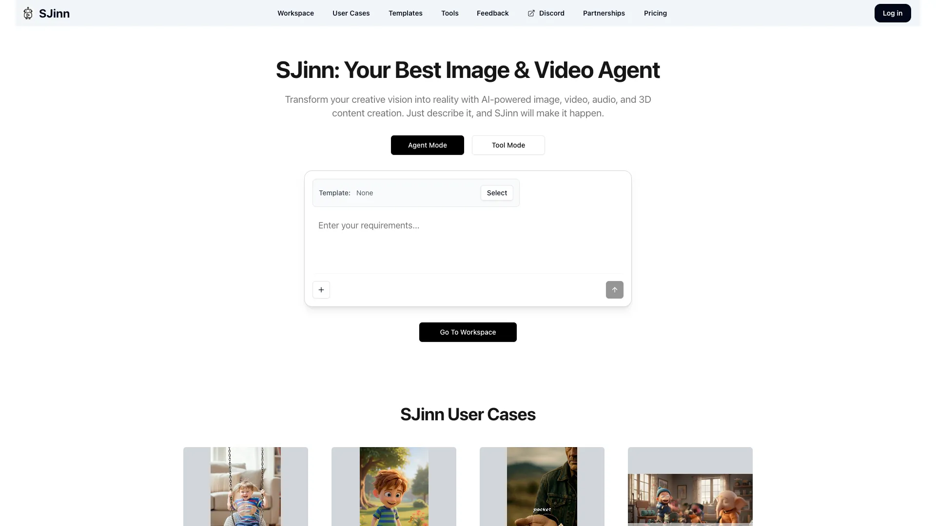 SJinn AI - AI Image & Videos Tool Website Screenshot