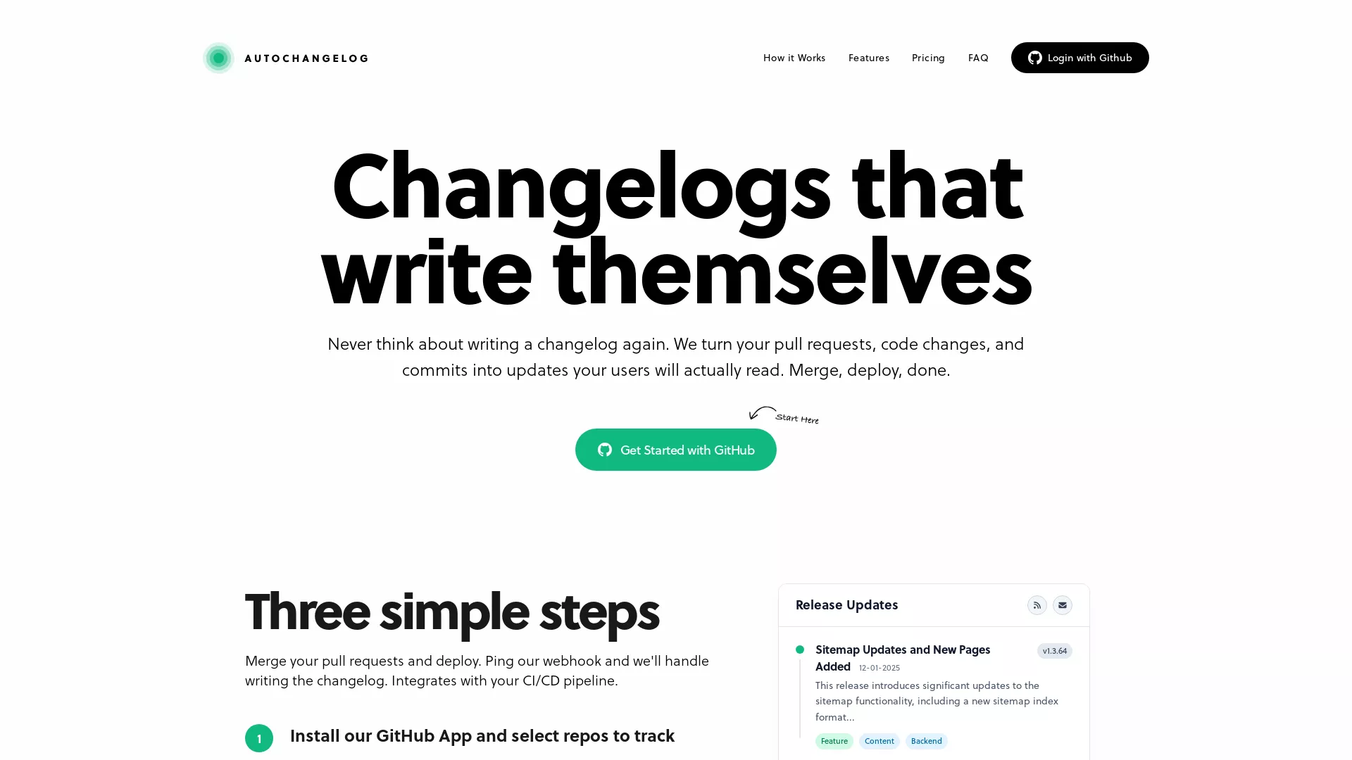 AutoChangelog - Automation ChangeLog Tool Website Screenshot