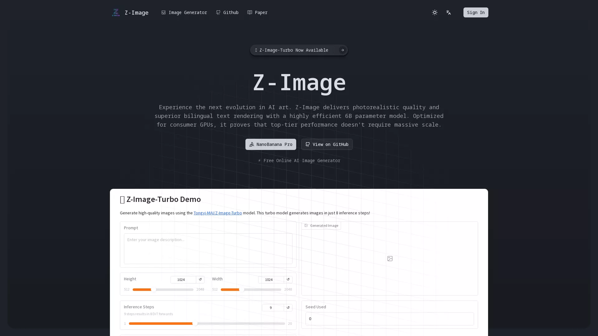 ZImage - AI Image Generator Website Screenshot