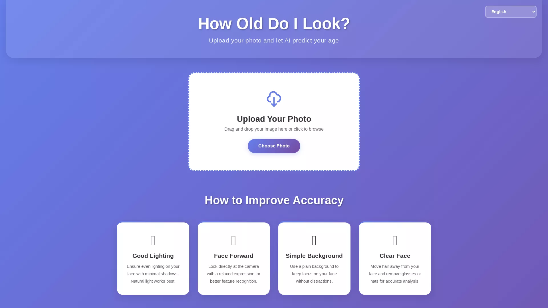 HowOldDoILook - AI Age Detection Tool Website Screenshot