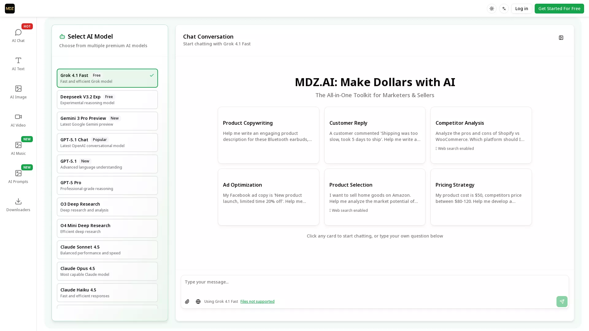 MDZAI - AI Marketing Toolkit Website Screenshot