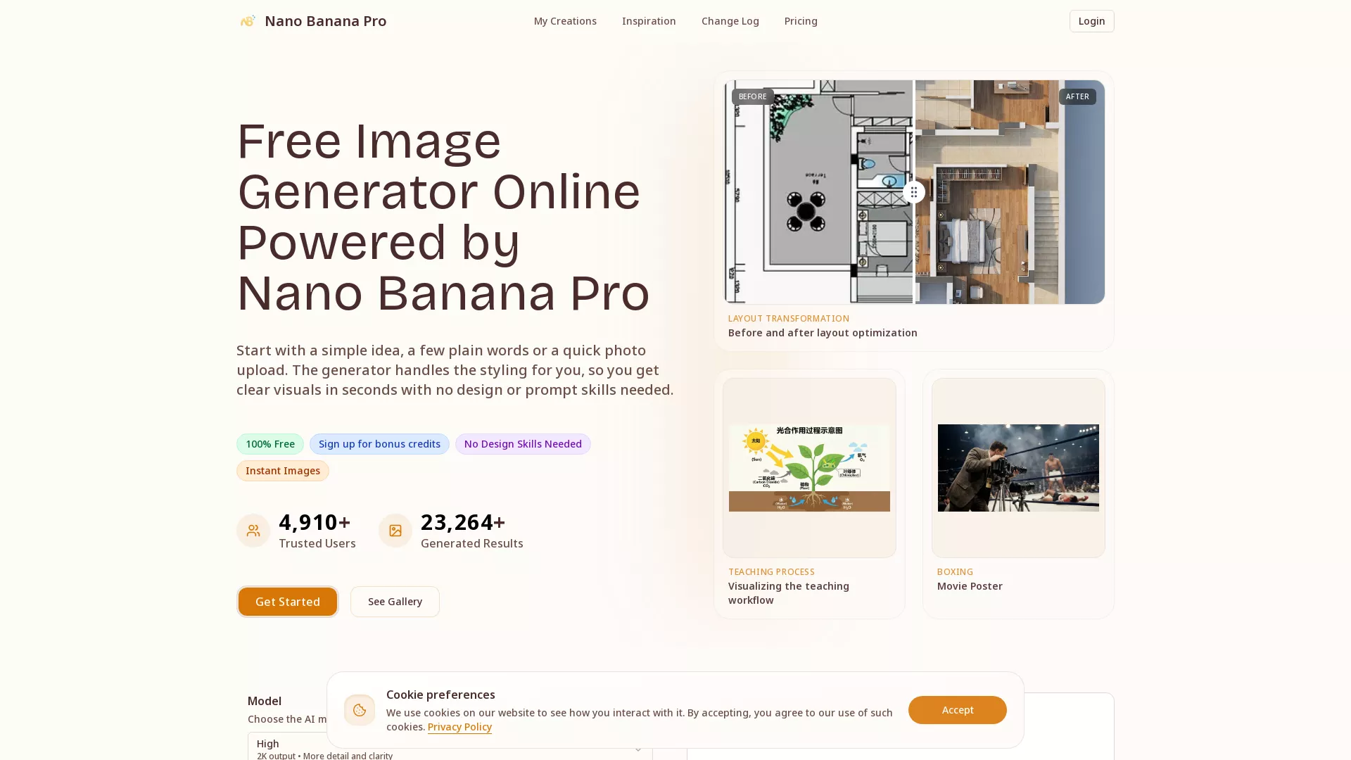 NanoBananaPro - AI Image Generator Website Screenshot
