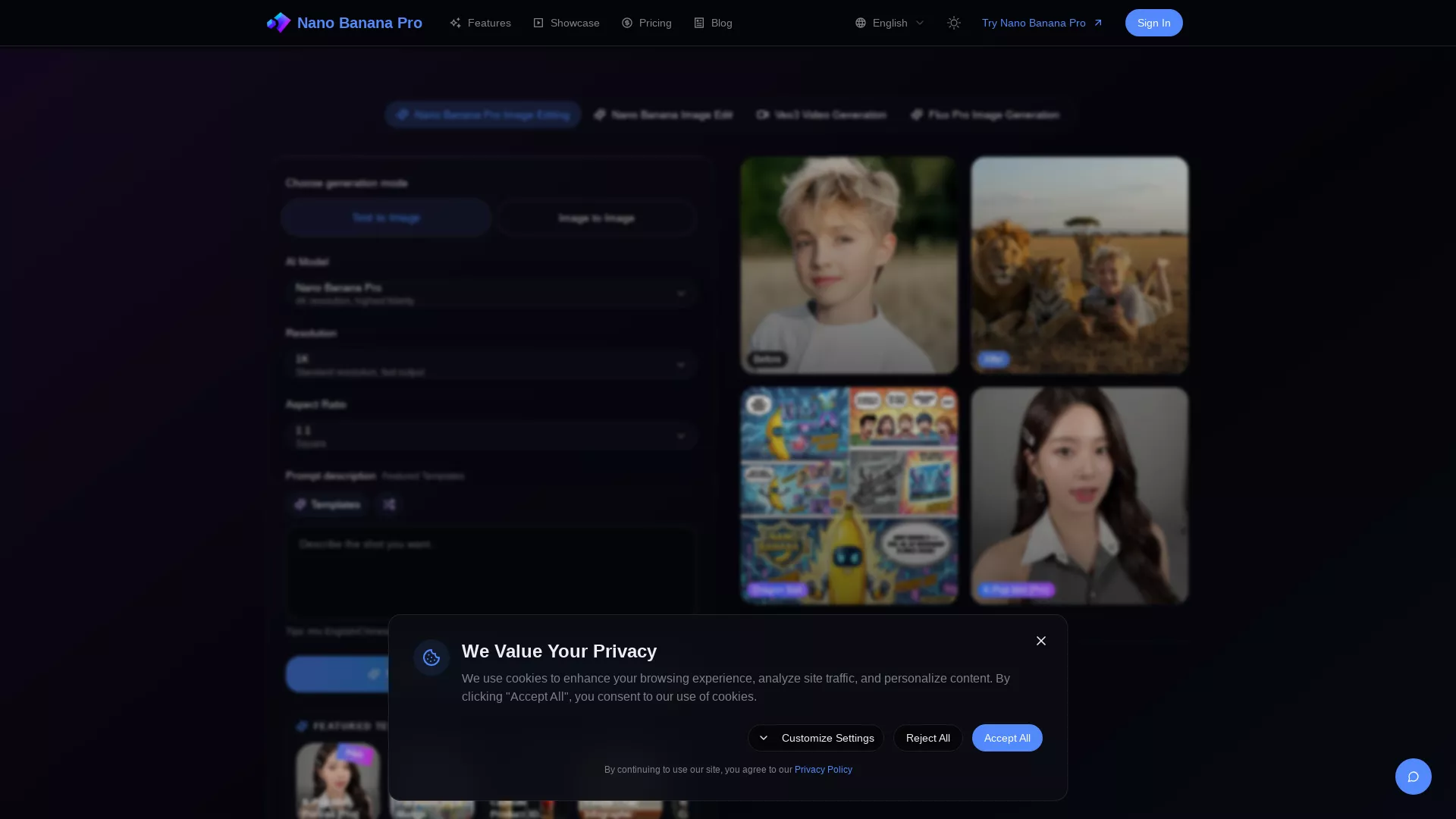 NanoBananaPro - AI Image Generator Website Screenshot