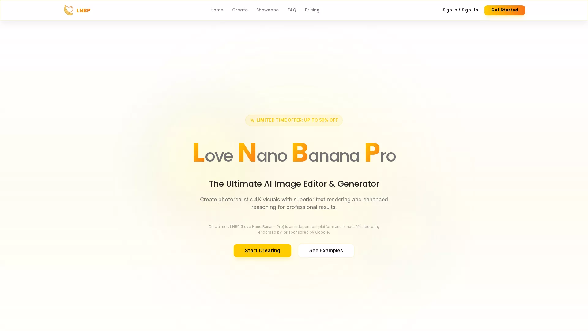 LoveNanoBananaPro - AI Image Editing Website Screenshot
