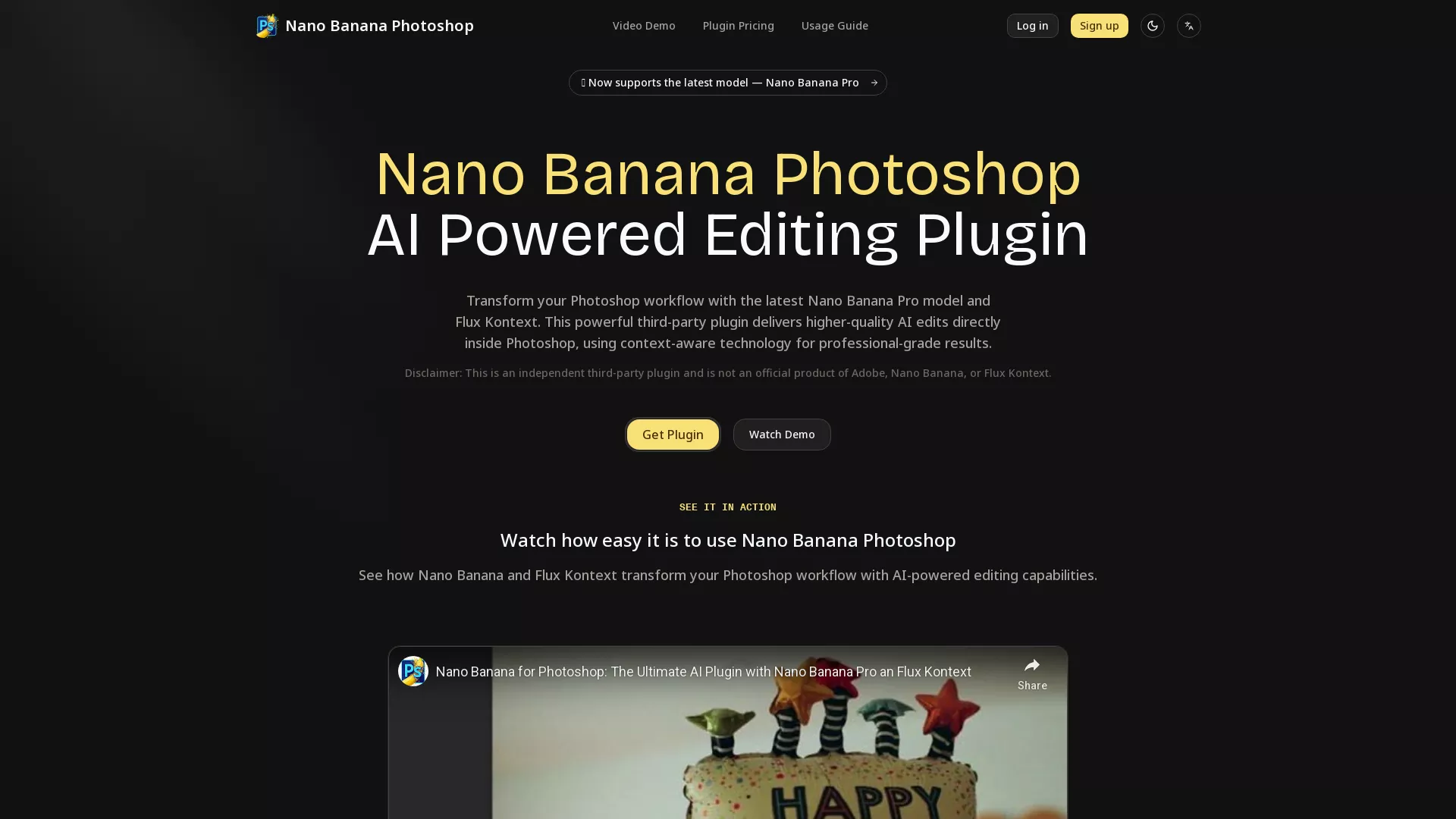 NanoBananaPhotoshop - AI Photoshop Editing Plugin Website Screenshot