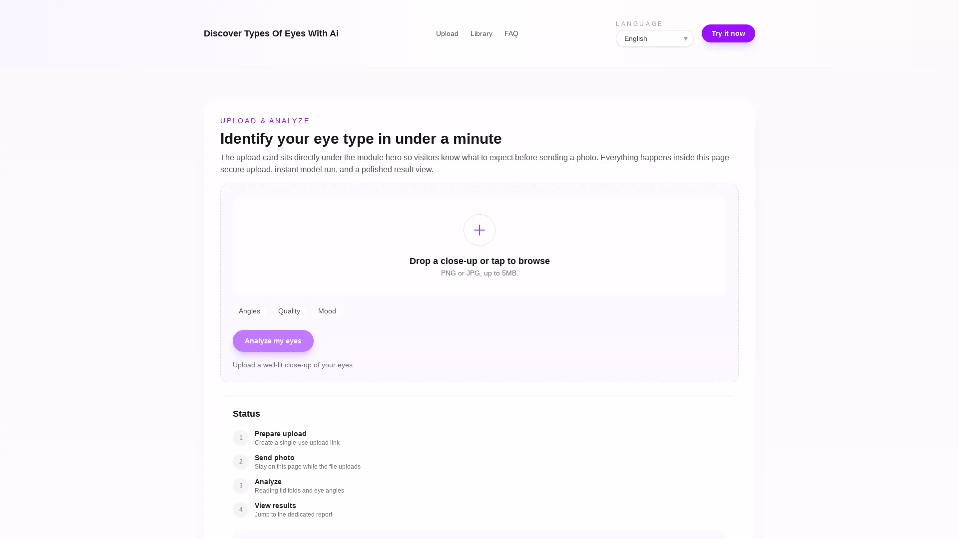 TypesOfEyes - AI Eye Shape Analyzer Website Screenshot
