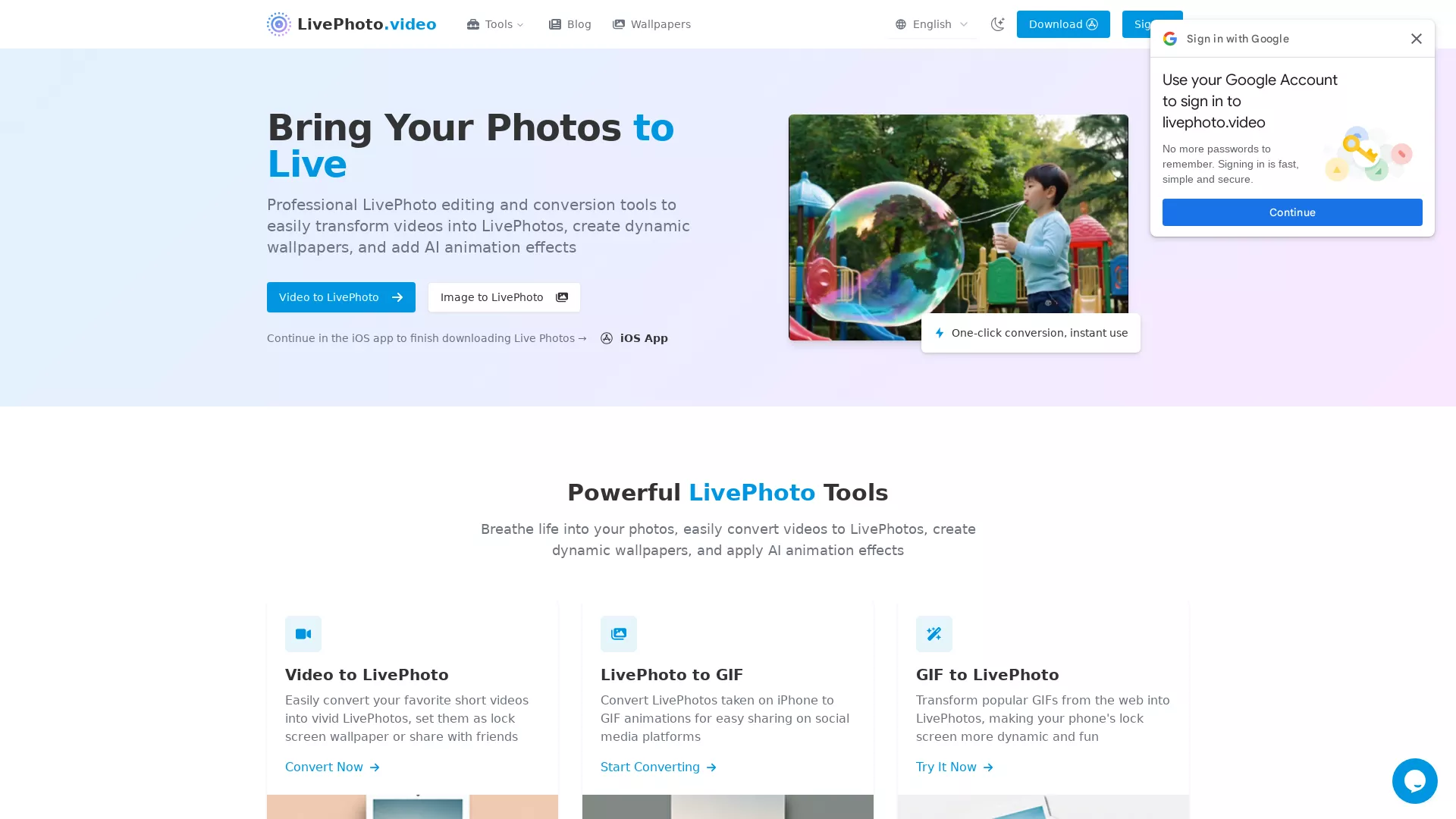 LivePhotoVideo - AI Video into Live Photo Tool Website Screenshot