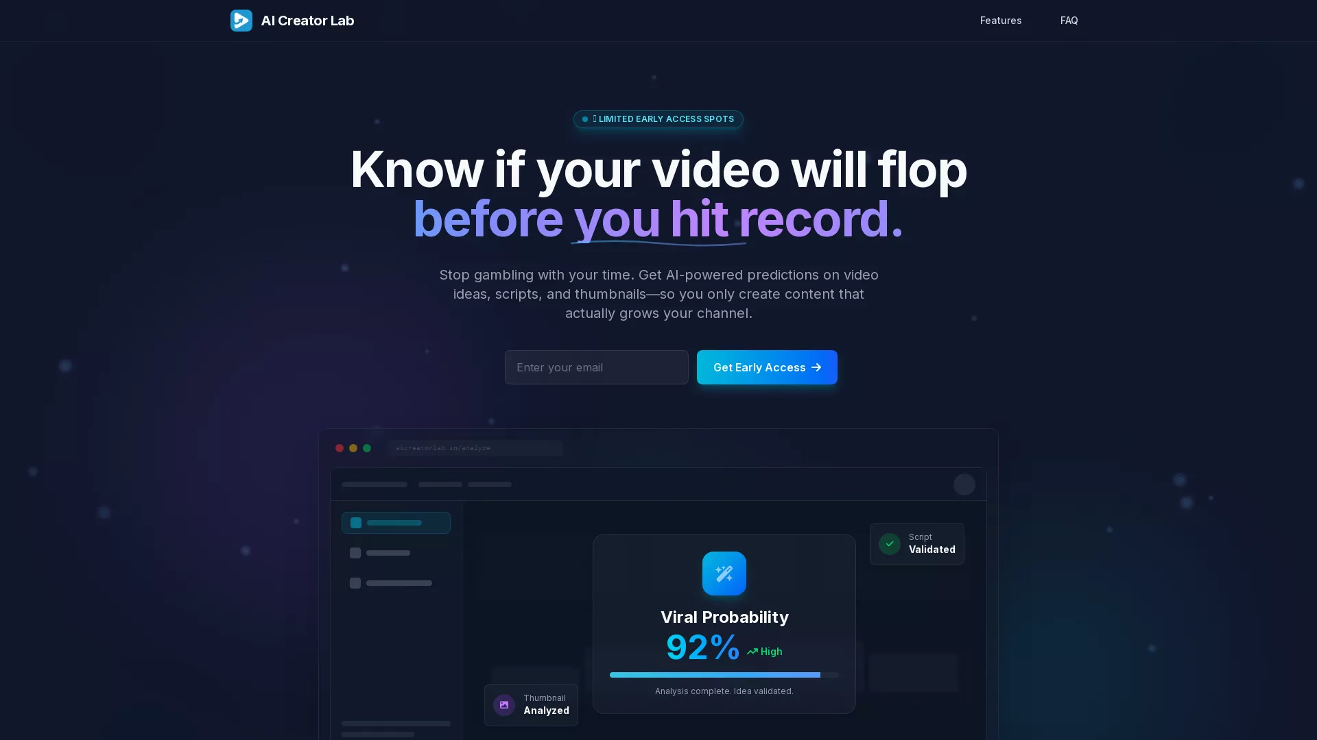 AICreatorLab - AI YouTube Growth Tool Website Screenshot