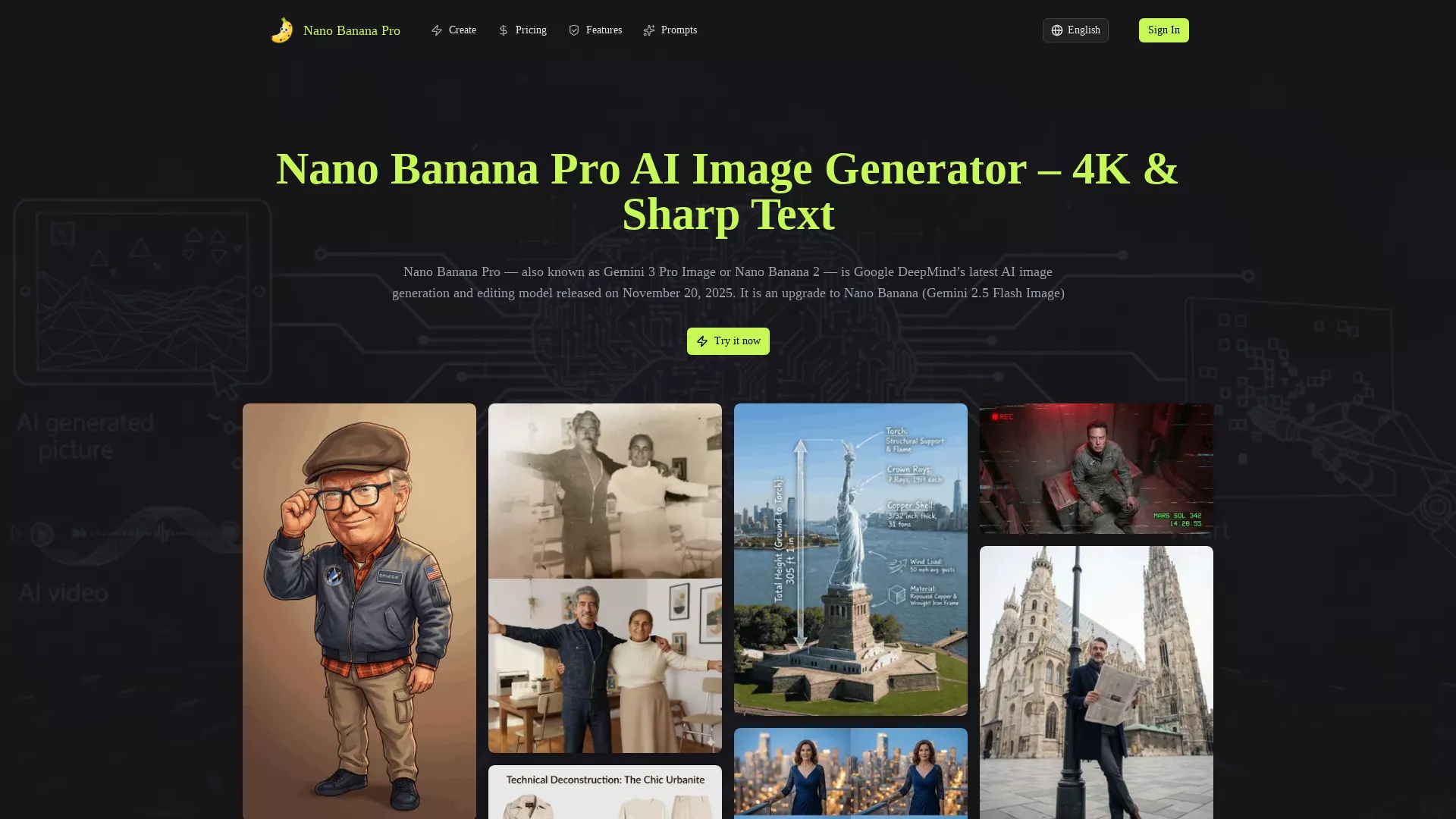 NanoBananaPro - AI Image Generation Tool Website Screenshot