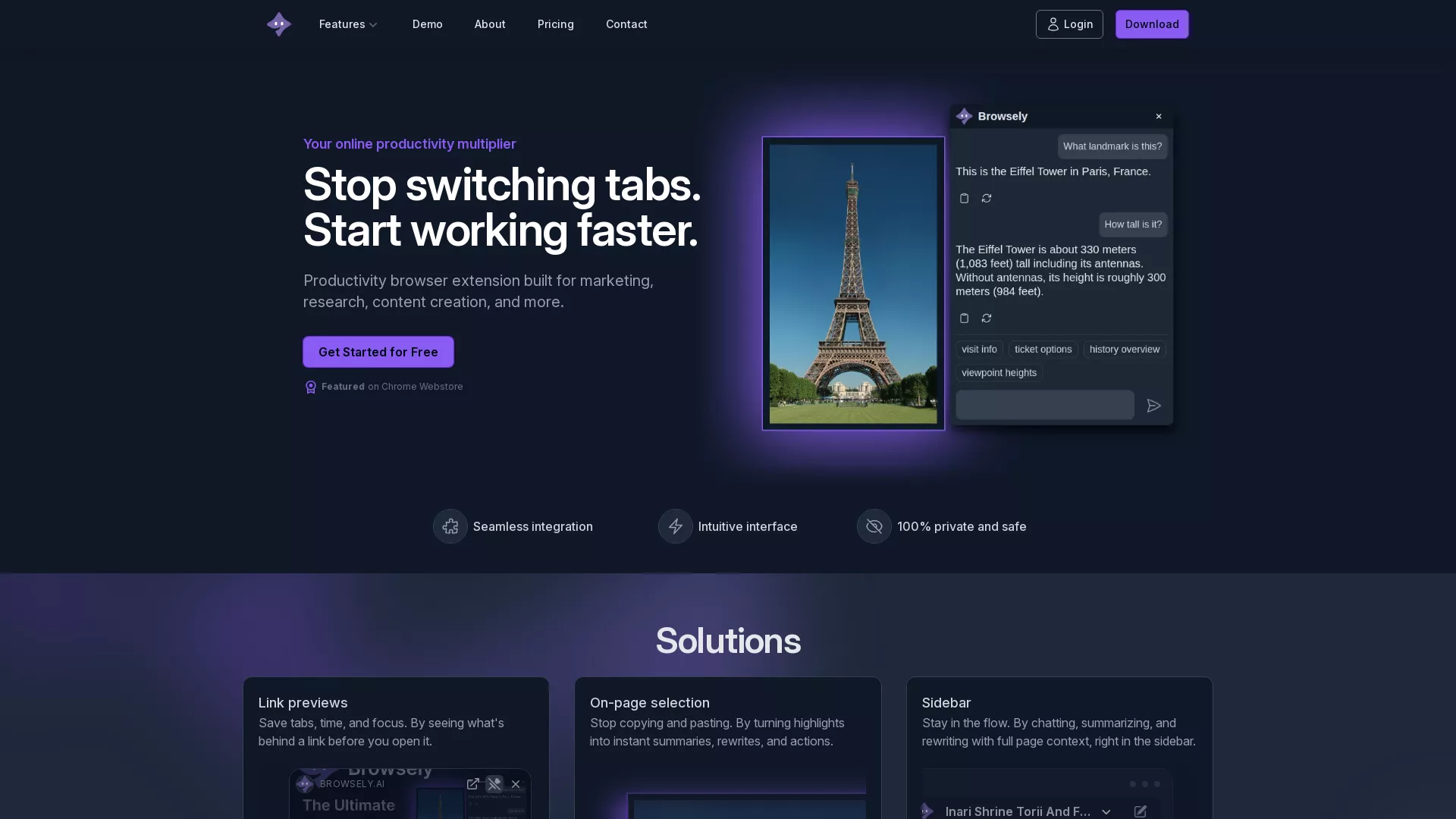 Browsely - AI Productivity Extension Website Screenshot