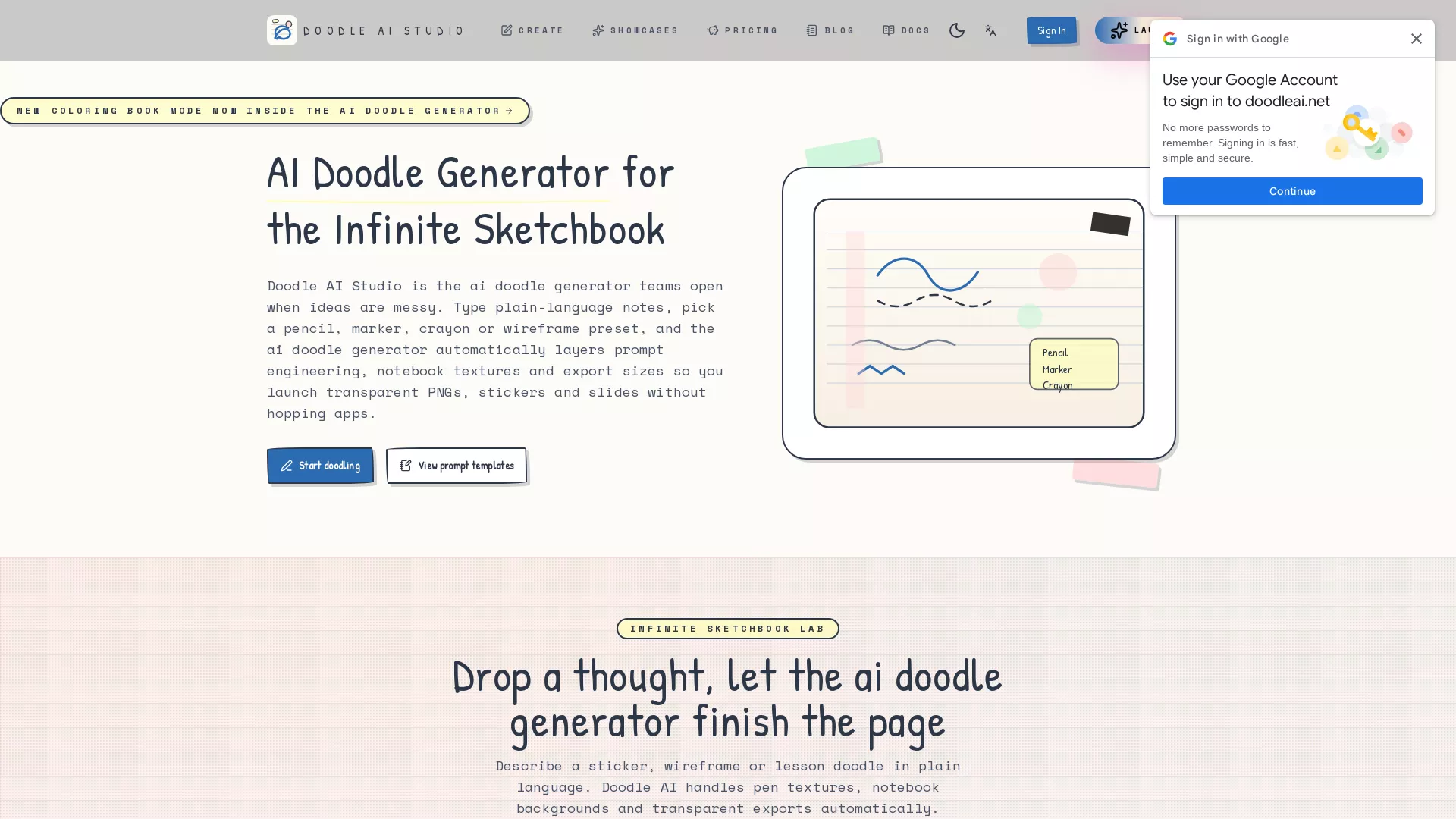 DoodleAi - AI Doodle Generator Website Screenshot