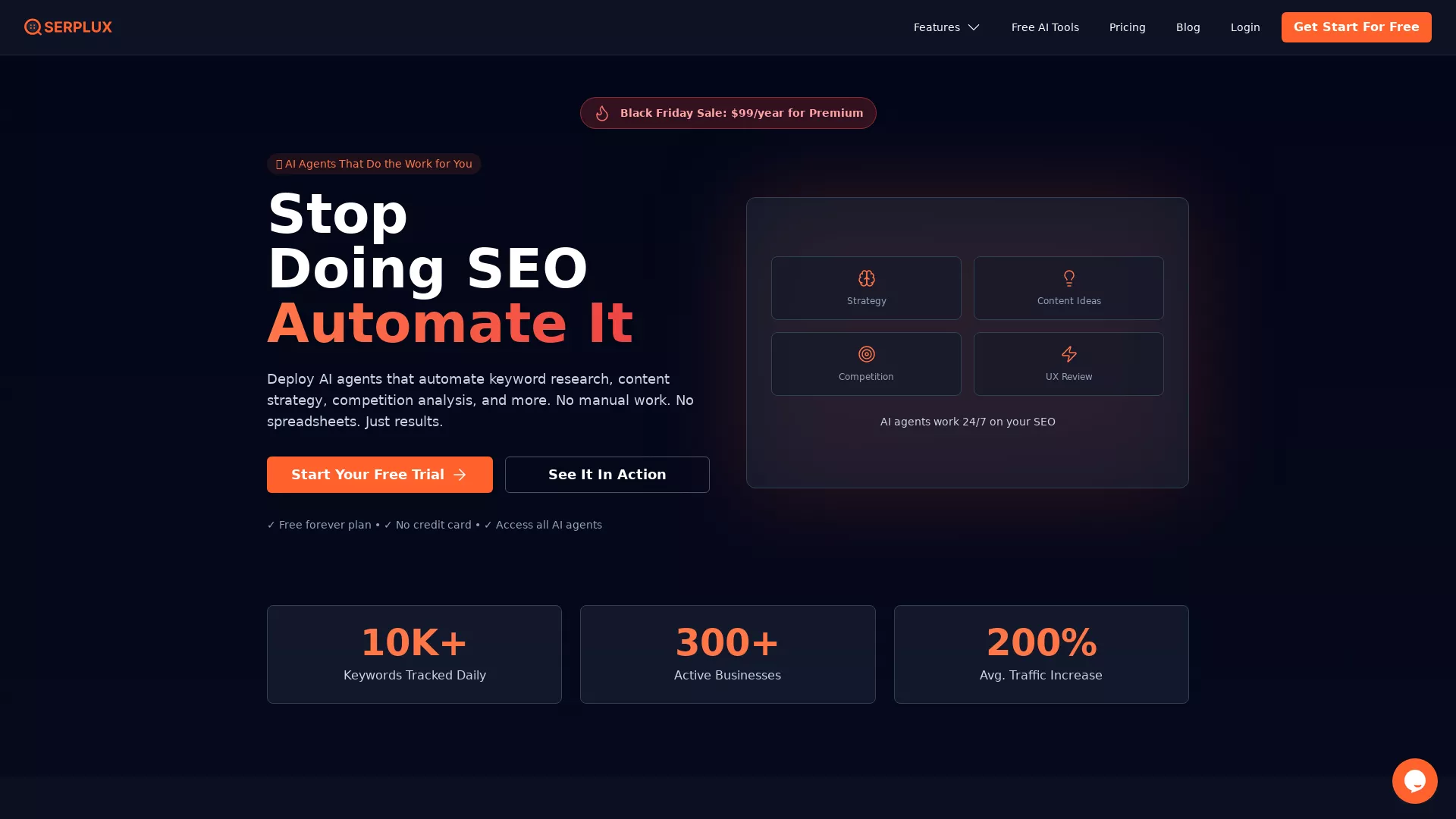 Serplux - AI SEO Automation Tools Website Screenshot