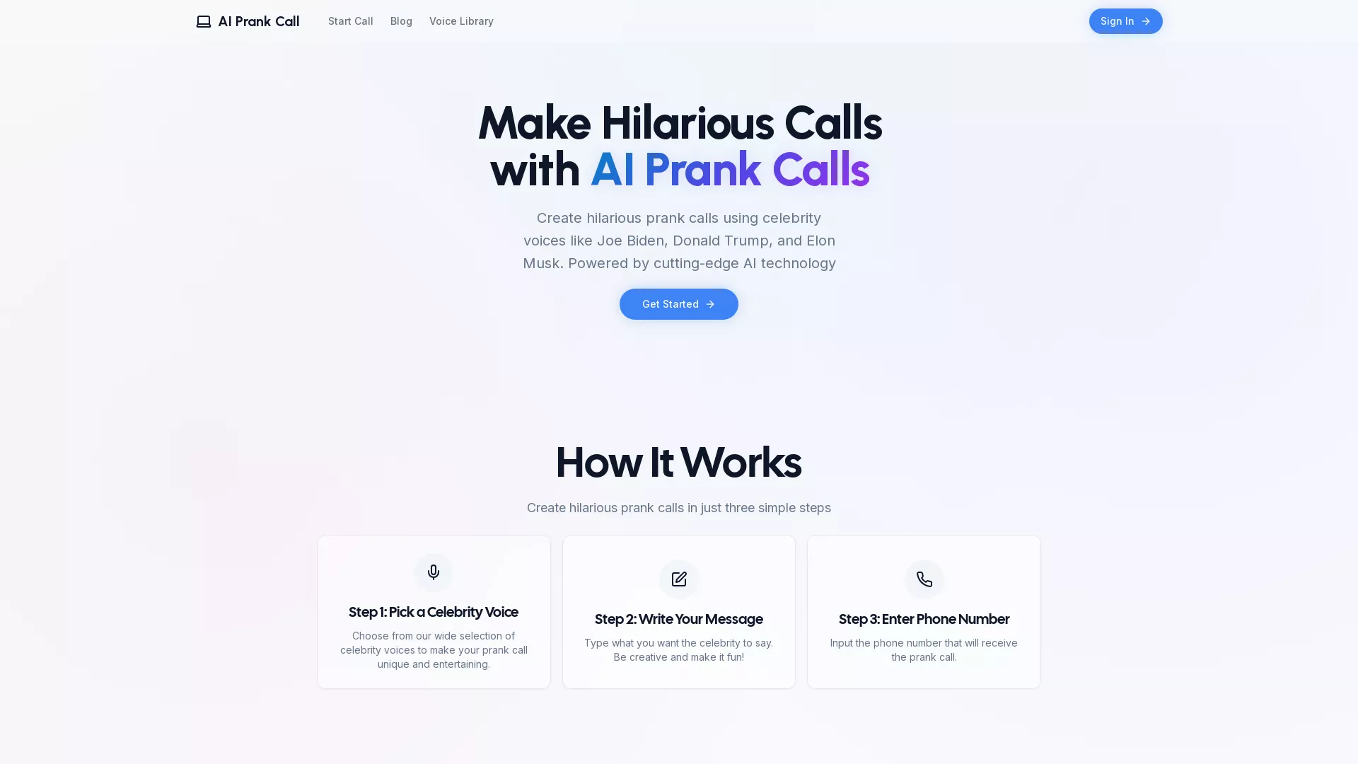 AIPrankCall - AI Voice Prank App Website Screenshot
