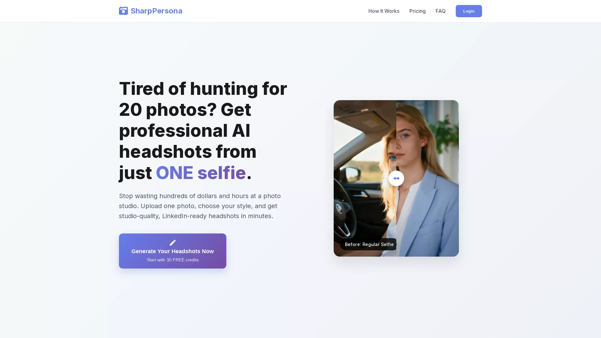 SharpPersona - AI Professional Headshot Generator Website Screenshot